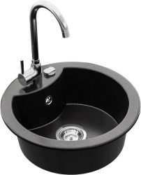 MEXEN/S - Diego granitový drez 1-miska vrátane batérie Telma, čierna/strieborný (6512-73-670200-00)