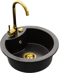 MEXEN/S - Diego granitový drez 1-miska vrátane batérie Telma, čierna/zlatý (6512-75-670200-50)