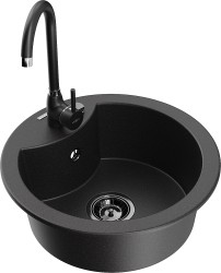 MEXEN/S - Diego granitový drez vrátane batérie Telma, čierna (6512-77-670200-70-B)