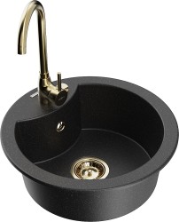 MEXEN/S - Diego granitový drez vrátane batérie Telma, čierna/strieborná (6512-73-670200-50)