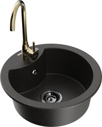 MEXEN/S - Diego granitový drez vrátane batérie Telma, čierna/zlatá (6512-75-670200-50-B)