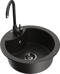 MEXEN/S - Diego granitový drez vrátane batérie Telma, čierna/zlatá (6512-75-670200-70-B)