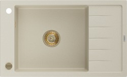 MEXEN/S - Elias granitový drez 1-miska s odkvapkávačom 795 x 480 mm, béžová, sifón zlatá (6511791005-69-G)