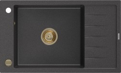 MEXEN/S - Elias granitový drez 1-miska s odkvapkávačom 795 x 480 mm, čierny kropenatý, zlatý sifón (6511791005-76-G)
