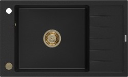 MEXEN/S - Elias granitový drez 1-miska s odkvapkávačom 795 x 480 mm, čierny, zlatý sifón (6511791005-77-G)
