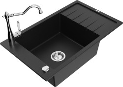 MEXEN/S - Elias granitový drez 1-miska s odkvapkávačom vrátane batérie Carla, čierna (6511-77-670700-00)