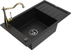 MEXEN/S - Elias granitový drez 1-miska s odkvapkávačom vrátane batérie Carla, čierna (6511-77-670700-50-B)