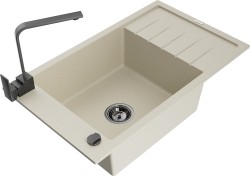 MEXEN/S - Elias granitový drez 1-miska s odkvapkávačom vrátane batérie Rita, béžový (6511-69-670300-70)