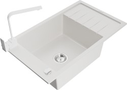 MEXEN/S - Elias granitový drez 1-miska s odkvapkávačom vrátane batérie Rita, biela (6511-20-670300-20)