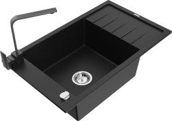 MEXEN/S - Elias granitový drez 1-miska s odkvapkávačom vrátane batérie Rita, čierny (6511-77-670300-70)