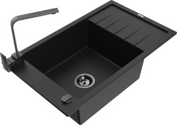 MEXEN/S - Elias granitový drez 1-miska s odkvapkávačom vrátane batérie Rita, čierny (6511-77-670300-70-B)