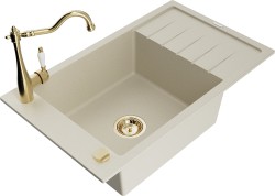 MEXEN/S - Elias granitový drez 1-miska vrátane batérie Carla, béžová (6511-69-670700-50)