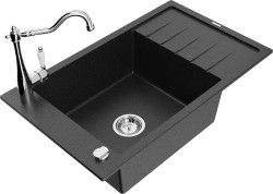 MEXEN/S - Elias granitový drez 1-miska vrátane batérie Carla, čierna/strieborná metalík (6511-73-670700-00)
