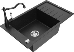 MEXEN/S - Elias granitový drez 1-miska vrátane batérie Carla, čierna/strieborná metalík (6511-73-670700-70)