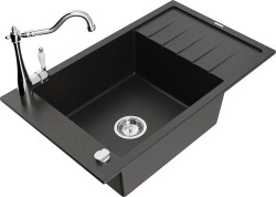 MEXEN/S - Elias granitový drez 1-miska vrátane batérie Carla, čierna/zlatá metalik (6511-75-670700-00)