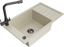 MEXEN/S - Elias granitový drez 1-miska vrátane batérie Duero, béžová (6511-69-671600-70)