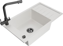 MEXEN/S - Elias granitový drez 1-miska vrátane batérie Duero, biela (6511-20-671600-70)