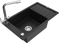 MEXEN/S - Elias granitový drez 1-miska vrátane batérie Duero, čierna (6511-77-671600-00)