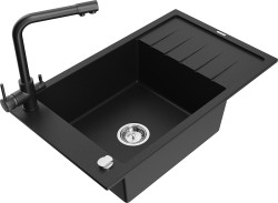 MEXEN/S - Elias granitový drez 1-miska vrátane batérie Duero, čierna (6511-77-671600-70)