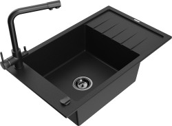 MEXEN/S - Elias granitový drez 1-miska vrátane batérie Duero, čierna (6511-77-671600-70-B)