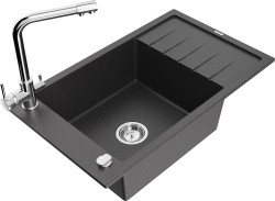 MEXEN/S - Elias granitový drez 1-miska vrátane batérie Duero, čierna kropenatá (6511-76-671600-00)