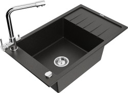 MEXEN/S - Elias granitový drez 1-miska vrátane batérie Duero, čierna/zlatá metalik (6511-75-671600-00)