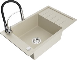 MEXEN/S - Elias granitový drez 1 s odkvapkávačom vrátane batérie Aster, béžová (6511-69-73450-07)