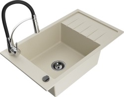 MEXEN/S - Elias granitový drez 1 s odkvapkávačom vrátane batérie Aster, béžová (6511-69-73450-07-B)