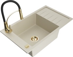 MEXEN/S - Elias granitový drez 1 s odkvapkávačom vrátane batérie Aster, béžová (6511-69-73450-57-G)