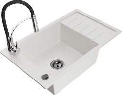 MEXEN/S - Elias granitový drez 1 s odkvapkávačom vrátane batérie Aster, biela (6511-20-73450-07-B)