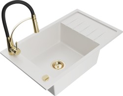 MEXEN/S - Elias granitový drez 1 s odkvapkávačom vrátane batérie Aster, biela (6511-20-73450-57-G)