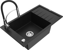 MEXEN/S - Elias granitový drez 1 s odkvapkávačom vrátane batérie Aster, čierna (6511-77-73450-07)