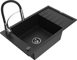 MEXEN/S - Elias granitový drez 1 s odkvapkávačom vrátane batérie Aster, čierna (6511-77-73450-07-B)