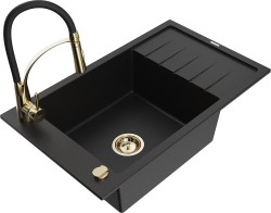 MEXEN/S - Elias granitový drez 1 s odkvapkávačom vrátane batérie Aster, čierna (6511-77-73450-57-G)