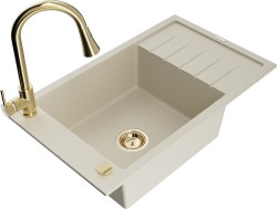 MEXEN/S - Elias granitový drez 1 s odkvapkávačom vrátane batérie Elia, béžová (6511-69-670101-50)