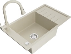 MEXEN/S - Elias granitový drez 1 s odkvapkávačom vrátane batérie Elia, béžová (6511-69-670101-69)