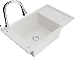 MEXEN/S - Elias granitový drez 1 s odkvapkávačom vrátane batérie Elia, biela (6511-20-670101-00)
