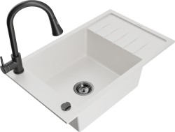 MEXEN/S - Elias granitový drez 1 s odkvapkávačom vrátane batérie Elia, biela (6511-20-670101-70)