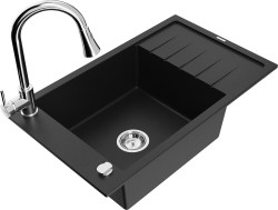 MEXEN/S - Elias granitový drez 1 s odkvapkávačom vrátane batérie Elia, čierna (6511-77-670101-00)