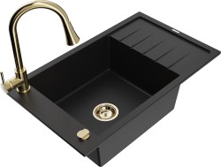 MEXEN/S - Elias granitový drez 1 s odkvapkávačom vrátane batérie Elia, čierna (6511-77-670101-50)