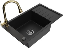 MEXEN/S - Elias granitový drez 1 s odkvapkávačom vrátane batérie Elia, čierna (6511-77-670101-50-B)