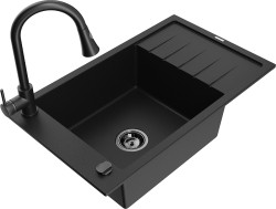 MEXEN/S - Elias granitový drez 1 s odkvapkávačom vrátane batérie Elia, čierna (6511-77-670101-70-B)