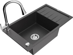 MEXEN/S - Elias granitový drez 1 s odkvapkávačom vrátane batérie Elia, čierna kropenatá (6511-76-670101-00)