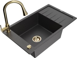 MEXEN/S - Elias granitový drez 1 s odkvapkávačom vrátane batérie Elia, čierna kropenatá (6511-76-670101-50)