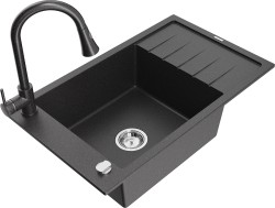MEXEN/S - Elias granitový drez 1 s odkvapkávačom vrátane batérie Elia, čierna kropenatá - 6511-76-670101-70-B (6511-76-670101-76)