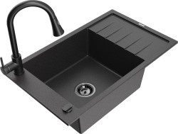 MEXEN/S - Elias granitový drez 1 s odkvapkávačom vrátane batérie Elia, čierna kropenatá (6511-76-670101-70-B)