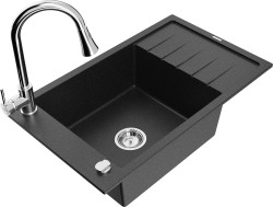 MEXEN/S - Elias granitový drez 1 s odkvapkávačom vrátane batérie Elia, čierna/strieborná metalík (6511-73-670101-00)