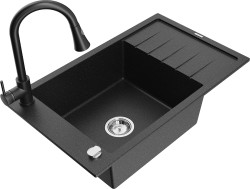 MEXEN/S - Elias granitový drez 1 s odkvapkávačom vrátane batérie Elia, čierna/strieborná metalík (6511-73-670101-70)
