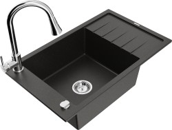MEXEN/S - Elias granitový drez 1 s odkvapkávačom vrátane batérie Elia, čierna/zlatá metalik (6511-75-670101-00)