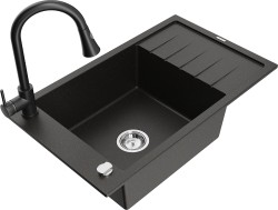 MEXEN/S - Elias granitový drez 1 s odkvapkávačom vrátane batérie Elia, čierna/zlatá metalik (6511-75-670101-70)